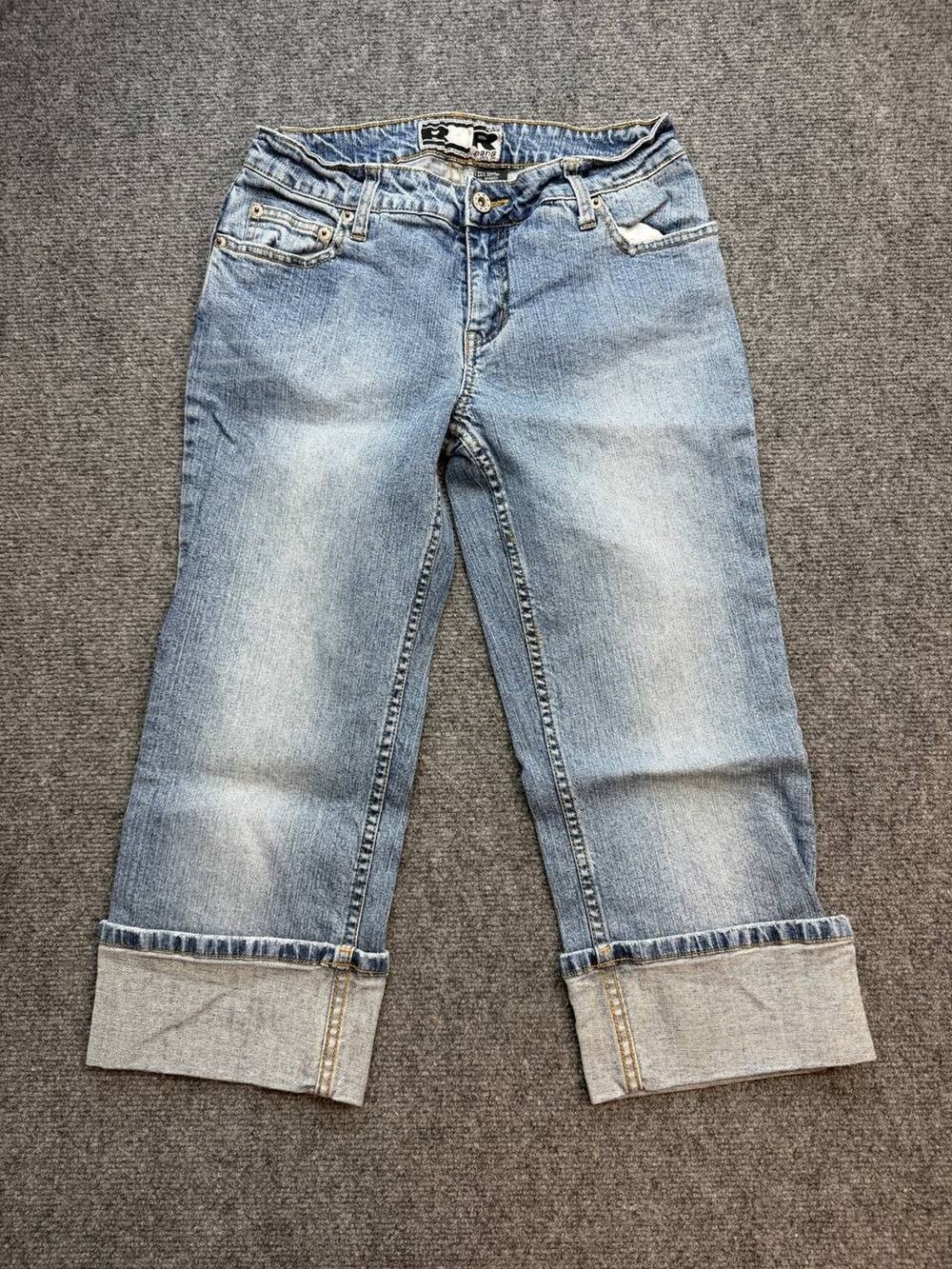 Vintage Y2K R4R Rave Jeans Women’s Juniors Size 7 Blue Stretch Capri Cuffed